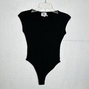 Princess Polly Bodysuit Black Size 4 Cap Sleeve Waffle Knit
